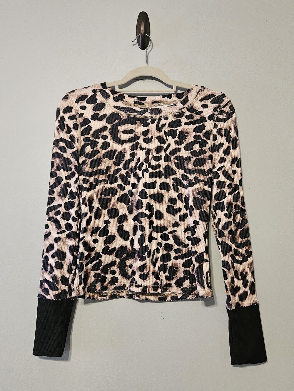 Amazon Pink and Black Leopard Ribbed Long-Sleeve Top